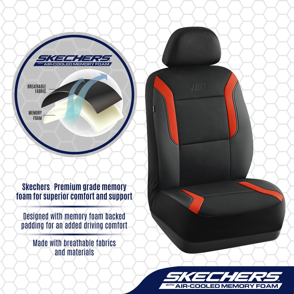 Skechers memory foam leather air-cool mesh car seat cover, close-up foam texture, smooth breathable surface.