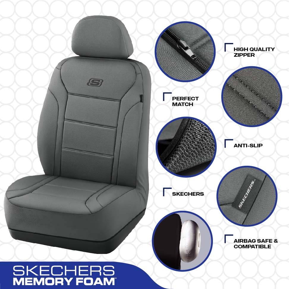Skechers Memory Foam seat cover demonstrating contour-fit design for secure seating.