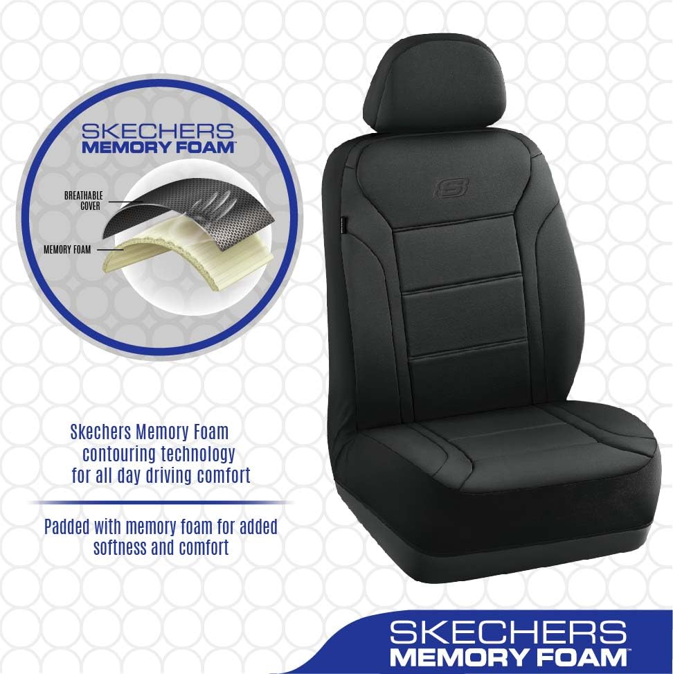 Skechers Memory Foam front seat cover features airbag-compatible seams for safety.