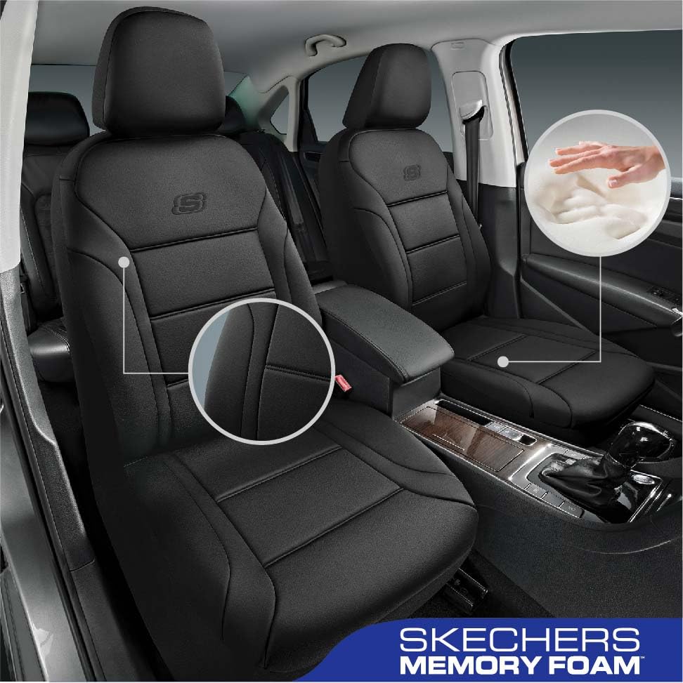 Skechers Memory Foam front seat cover with breathable Lycra for cooler rides.