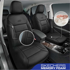 Skechers Memory Foam front seat cover with breathable Lycra for cooler rides.