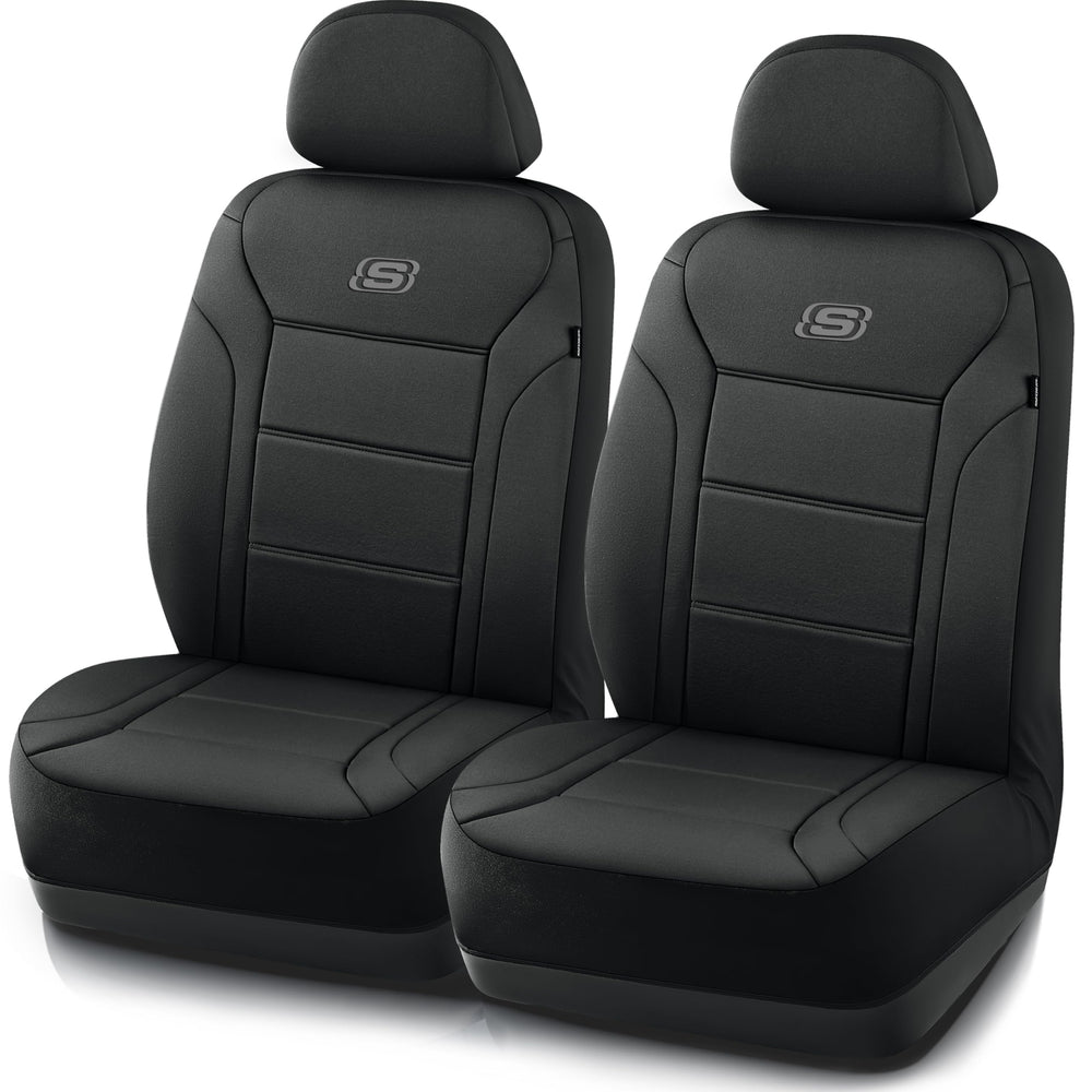 Skechers Memory Foam front seat cover closeup with contoured cushioning for comfort.