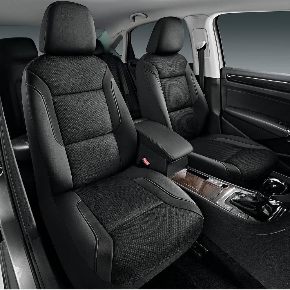 Skechers memory foam seat cover, front view, plush support for daily driving comfort.