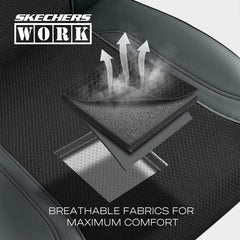 Skechers oxford fabric and leather seat cover combines comfort and protection.