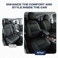 Skechers seat cover leather and EVA mesh blend for durability.