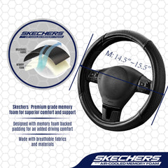 Skechers steering wheel cover fits 14.5–15 inch diameter for universal compatibility