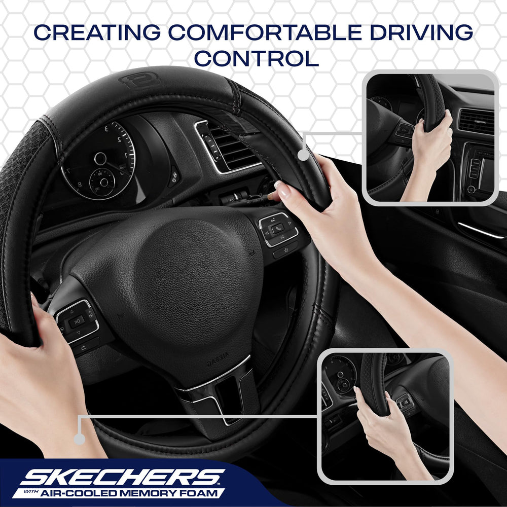 Skechers steering wheel cover easy installation shown in three steps