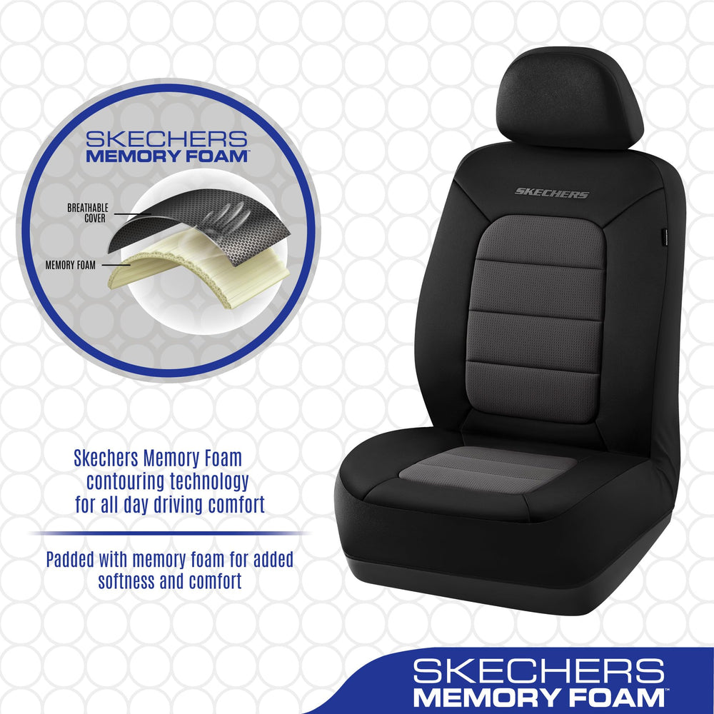 Skechers three-panel form-fitting design on a front seat