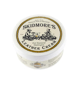 Skidmore's Leather Cream bottle pour provides quick conditioning and protection.