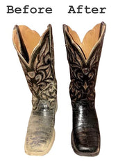 Skidmore's Leather Cream on boots restores shine and softens the surface.