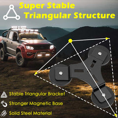 SKNOOY triangular magnetic mount design stabilizing a light bar on rough terrain