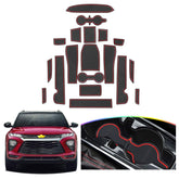 SKTU Trailblazer front door compartment mat in red protects against dust and spills.