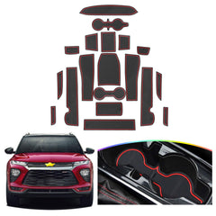 SKTU Trailblazer front door compartment mat in red protects against dust and spills.