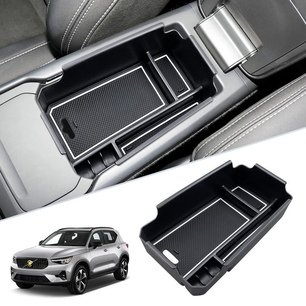 SKTU XC40 center console organizer tray keeps small items neatly organized.