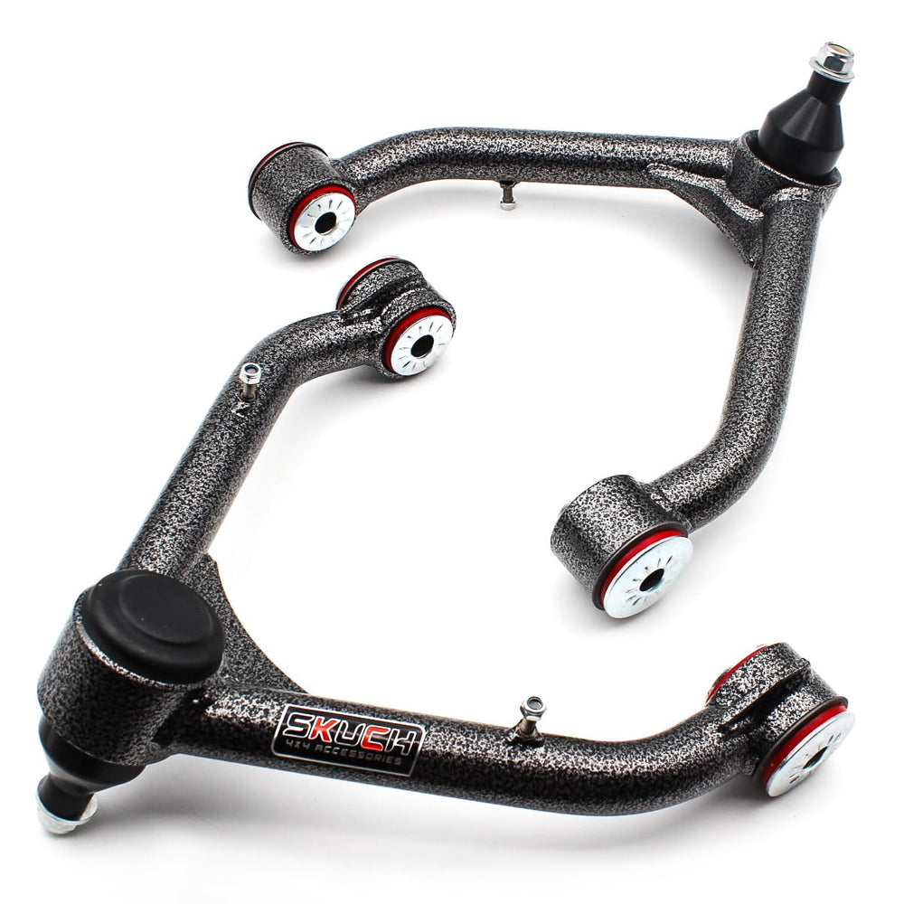 SKUCH 4X4 lift front upper arm assembly shown for Silverado/Sierra front suspension.