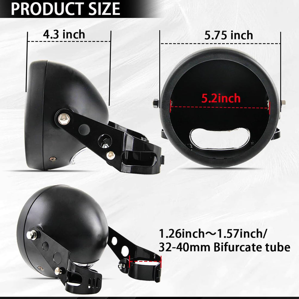 Universal headlight housing mount demonstrates fork tube compatibility.