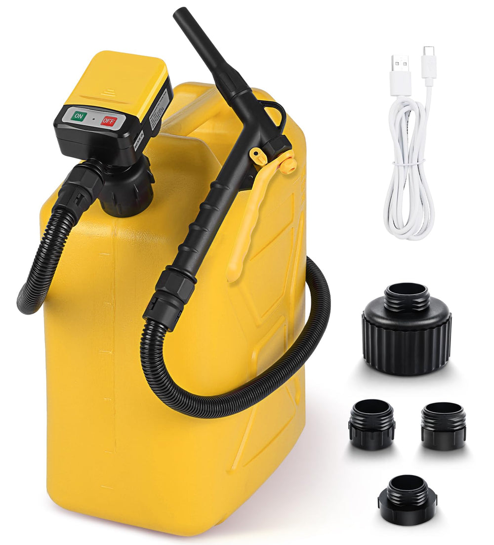 SKYJDM fuel transfer pump front view with nozzle for quick, safe fueling