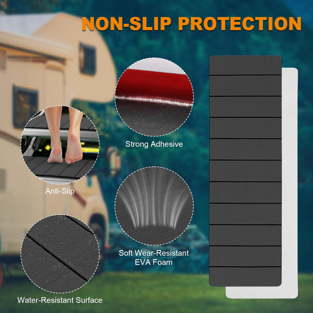 SkyJDM RV step covers feature waterproof 6mm EVA foam protecting steps from heat and wear.