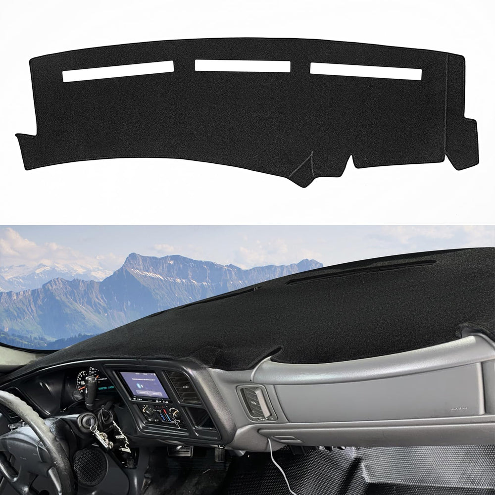 SkyloTEC dash cover on Silverado dashboard reduces glare and heat exposure.