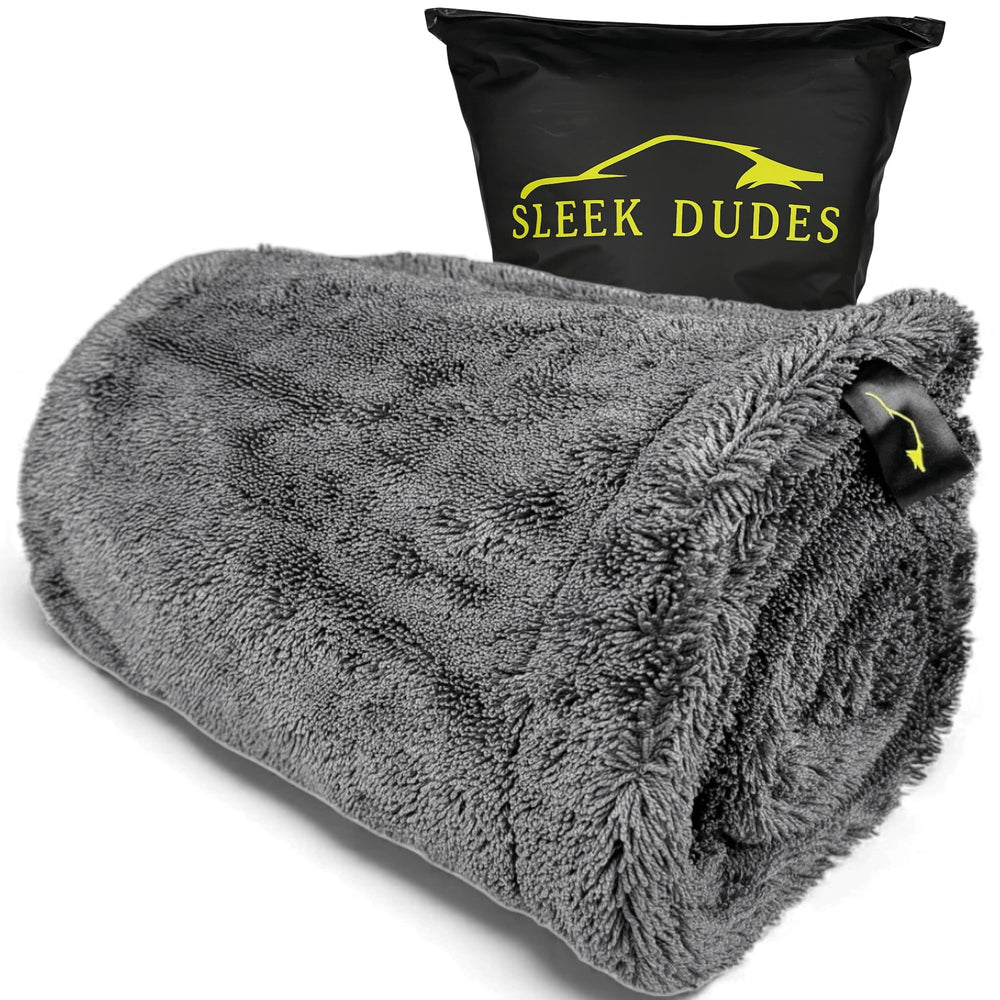 Sleek Dudes 2000GSM car-drying towel folded for fast, efficient drying.