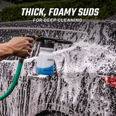 Slick Products foam cannon delivering thick suds for thorough vehicle cleaning