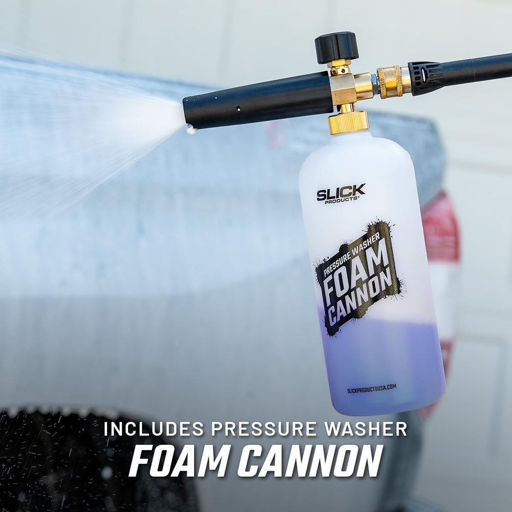 Slick Products thick foam suds on a car surface demonstrating cleaning power.