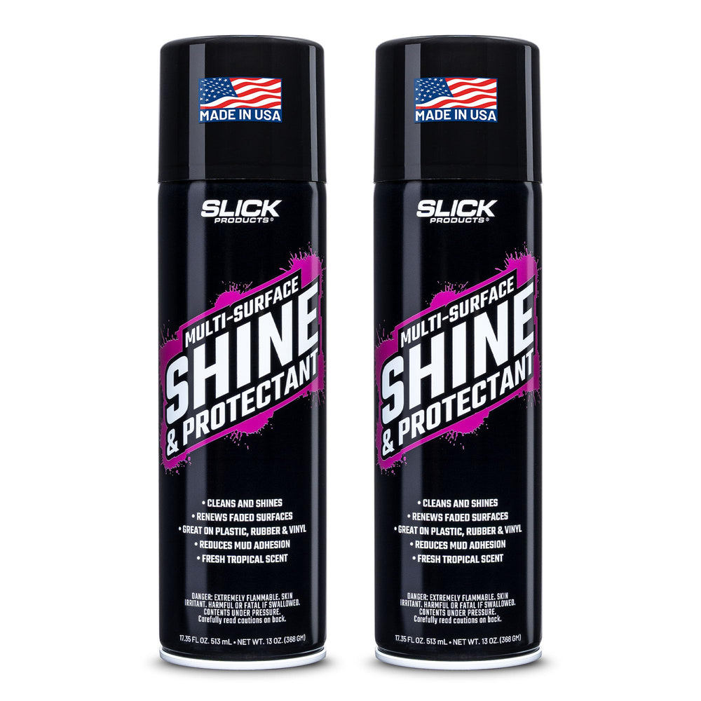 Slick Products Shine & Protectant bottle-front for vinyl and plastic care.