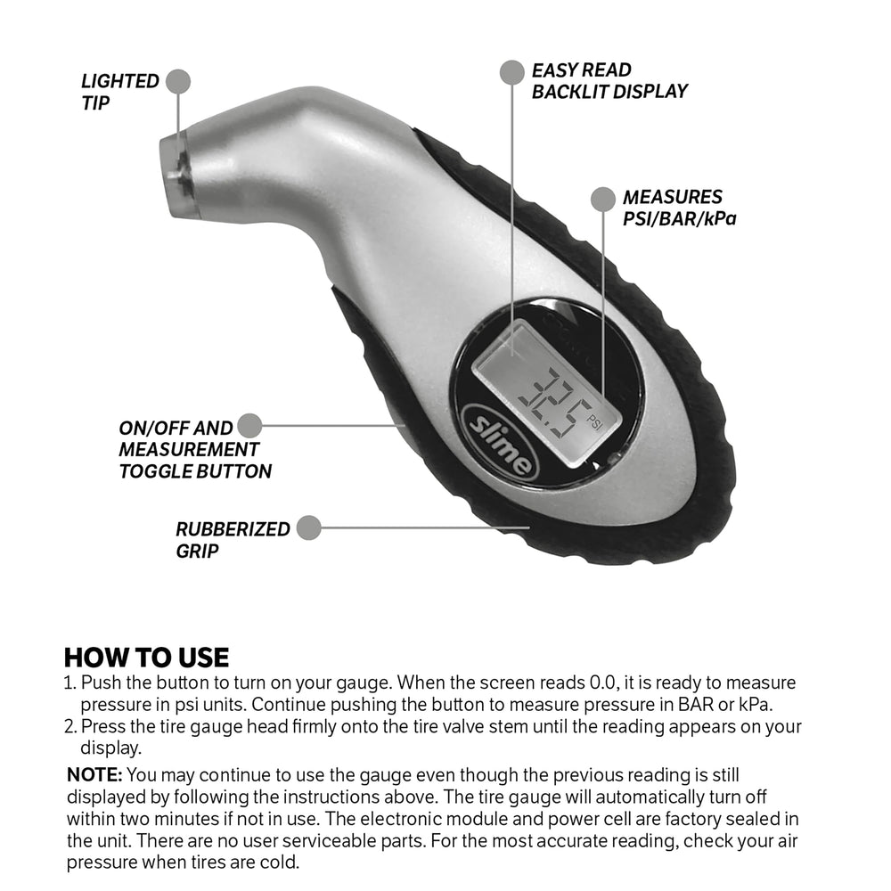 Slime 20017 replaceable batteries simplify maintenance while keeping you on the road.