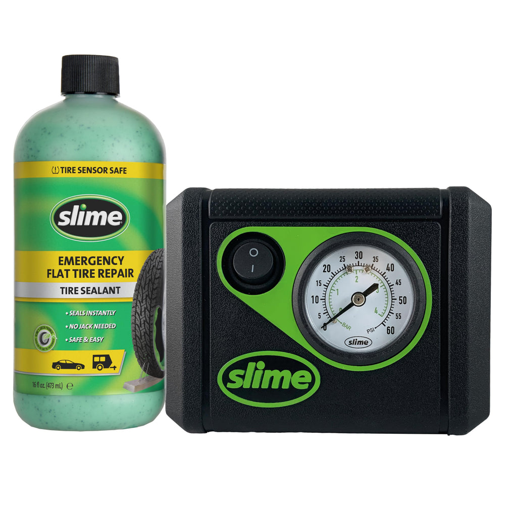 Slime 50107 flat tire repair kit for quick temporary sealing on the road.