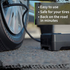 Slime 50122 sealant applied to a tire for a temporary fix on the road.