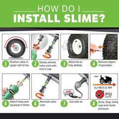 Slime riding mower tire with sealant demonstrates long-lasting protection on off-road tires.