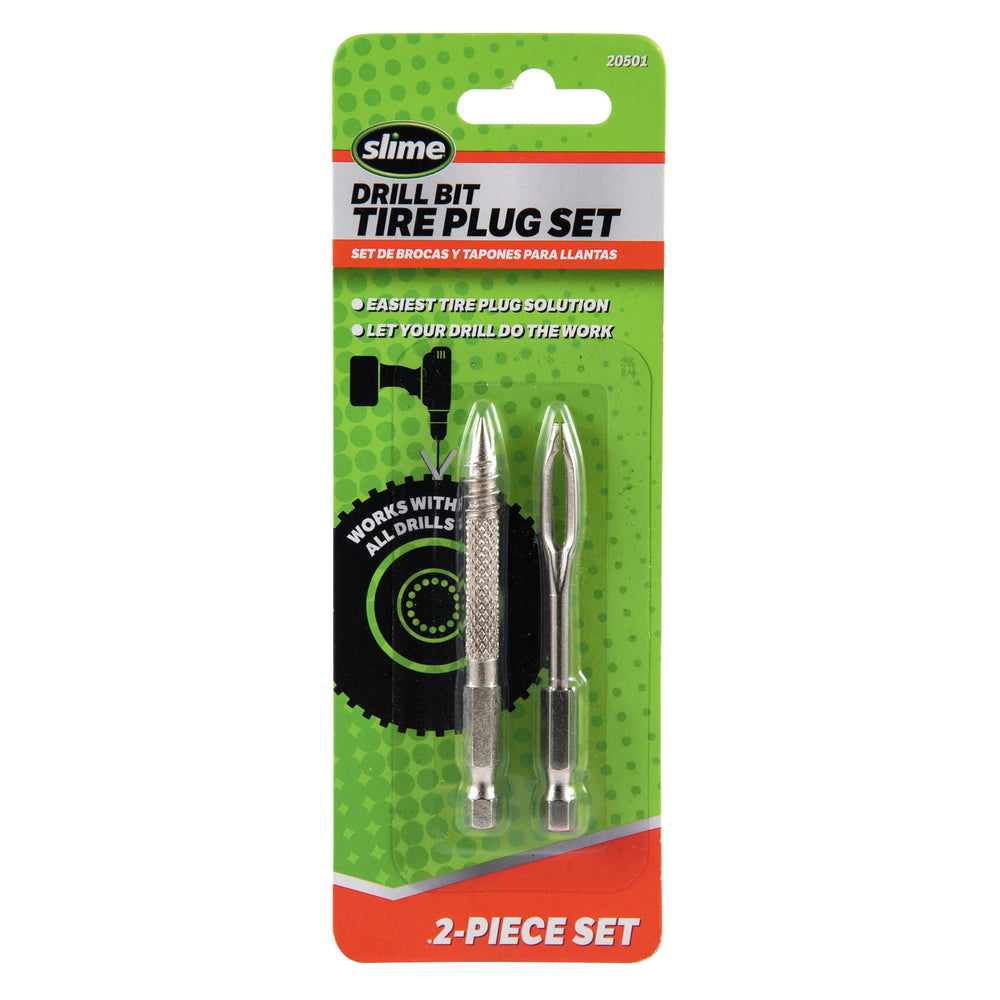 Slime tire-plug drill-bit set reamer enables fast tire repairs.