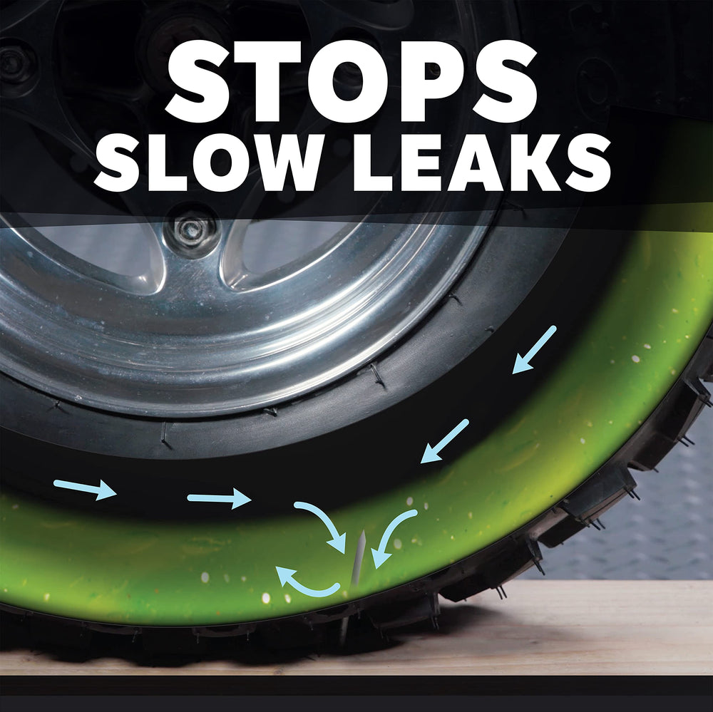 Slime tire sealant fluid closeup highlights the forming flexible plug inside a puncture.