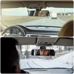 SLIIMU universal fit rear view mirror works with cars, vans, SUVs, trucks, and RVs.