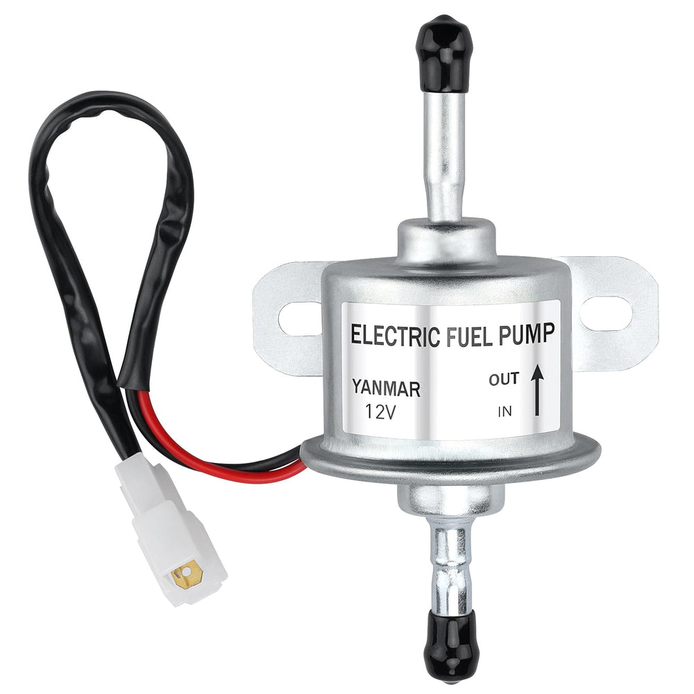 Slother 12V fuel pump front view highlighting compact copper wiring for reliable delivery.
