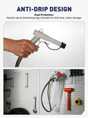 SMART JERRY 6.5-foot discharge hose offers flexible positioning.
