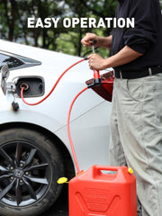 SMART JERRY oil-fuel siphon aids emptying tanks and pans quickly.