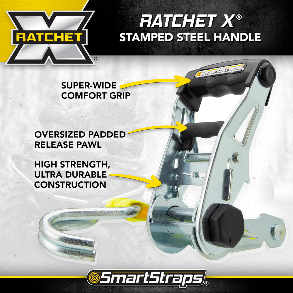 Extra-long webbing end on SmartStraps for hard-to-reach anchors