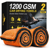 SMINDER 2-pack 1200 GSM car drying towels in orange demonstrate quick, streak-free drying.