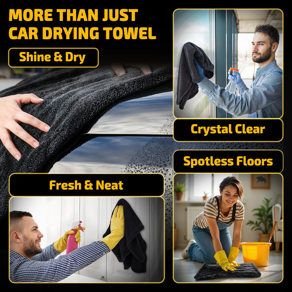 SMINDER 2-pack 1200 GSM car drying towels versatile for car care or home use.