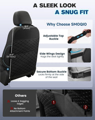SMOQIO beige back seat protector with secure side straps for a firm fit.