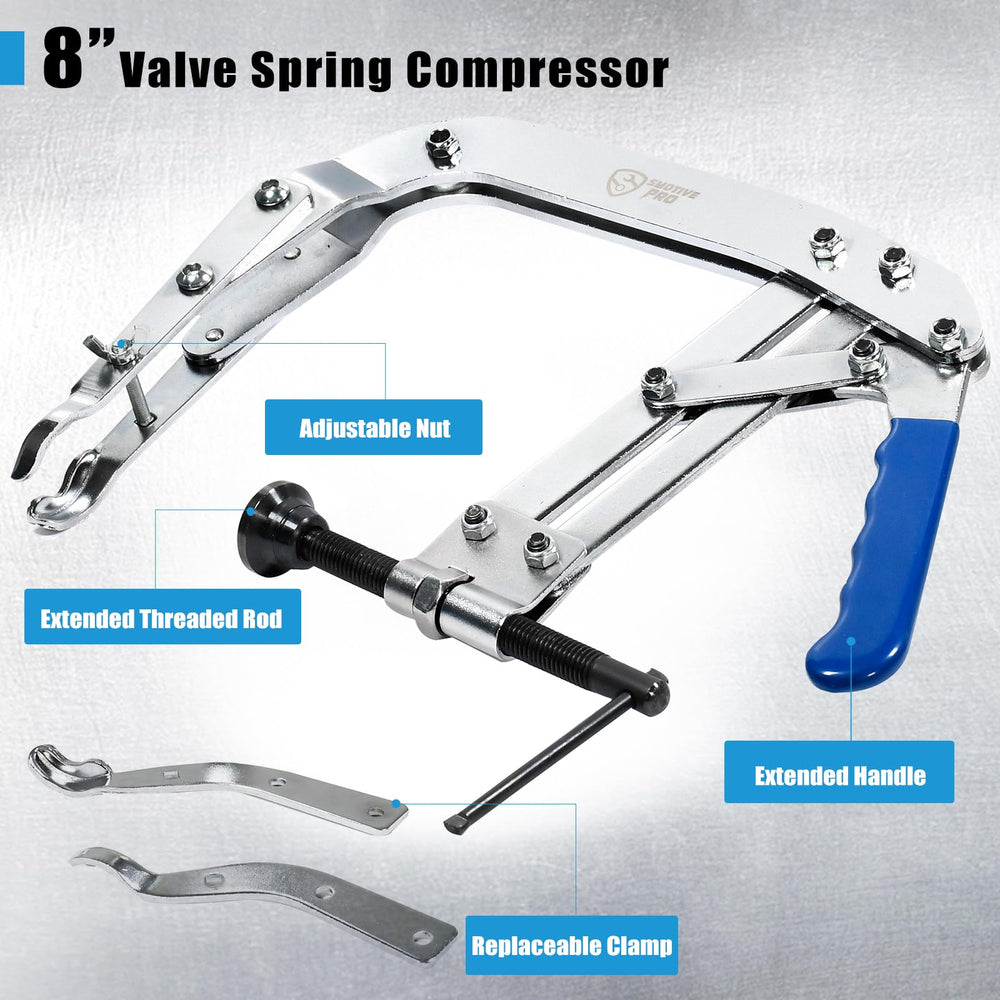 SMOTIVEPRO 8-inch valve spring compressor tool side view ideal for cramped engine bays.