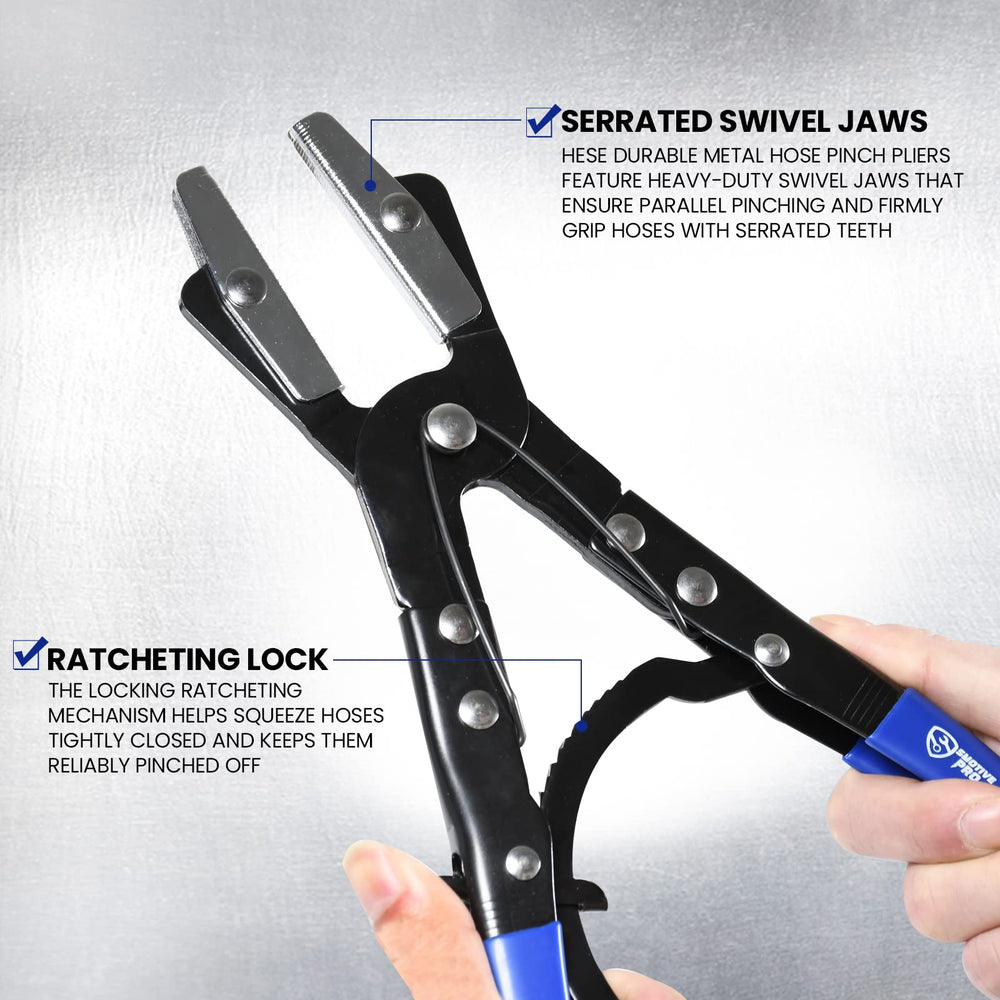 SMOTIVEPRO hose pinch-off pliers show reliable ratcheting in use.