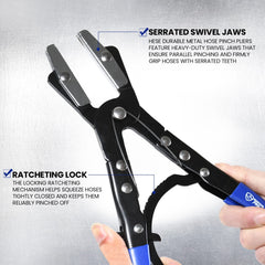 SMOTIVEPRO hose pinch-off pliers show reliable ratcheting in use.