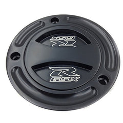 SMT-MOTO black aluminum keyless fuel cap on motorcycle for quick, secure fueling on sport bikes