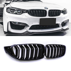SNA F32 kidney grille left with black double slats, enhances sporty BMW front end.
