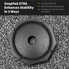 RV setup using SnapPad XTRA 4-Pack on gravel terrain for stability.