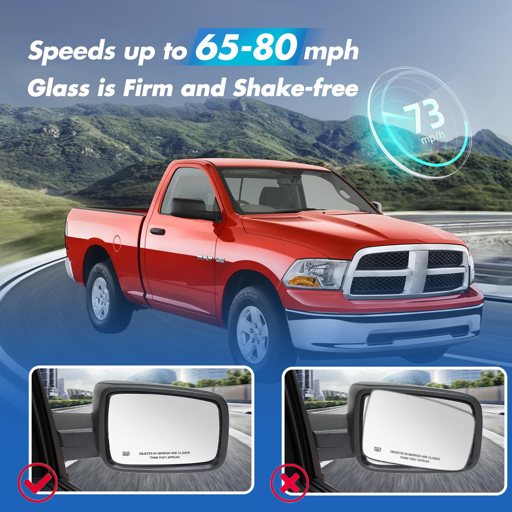 SNEMEEY OE-style chrome finish mirror glass blends with Ram trim