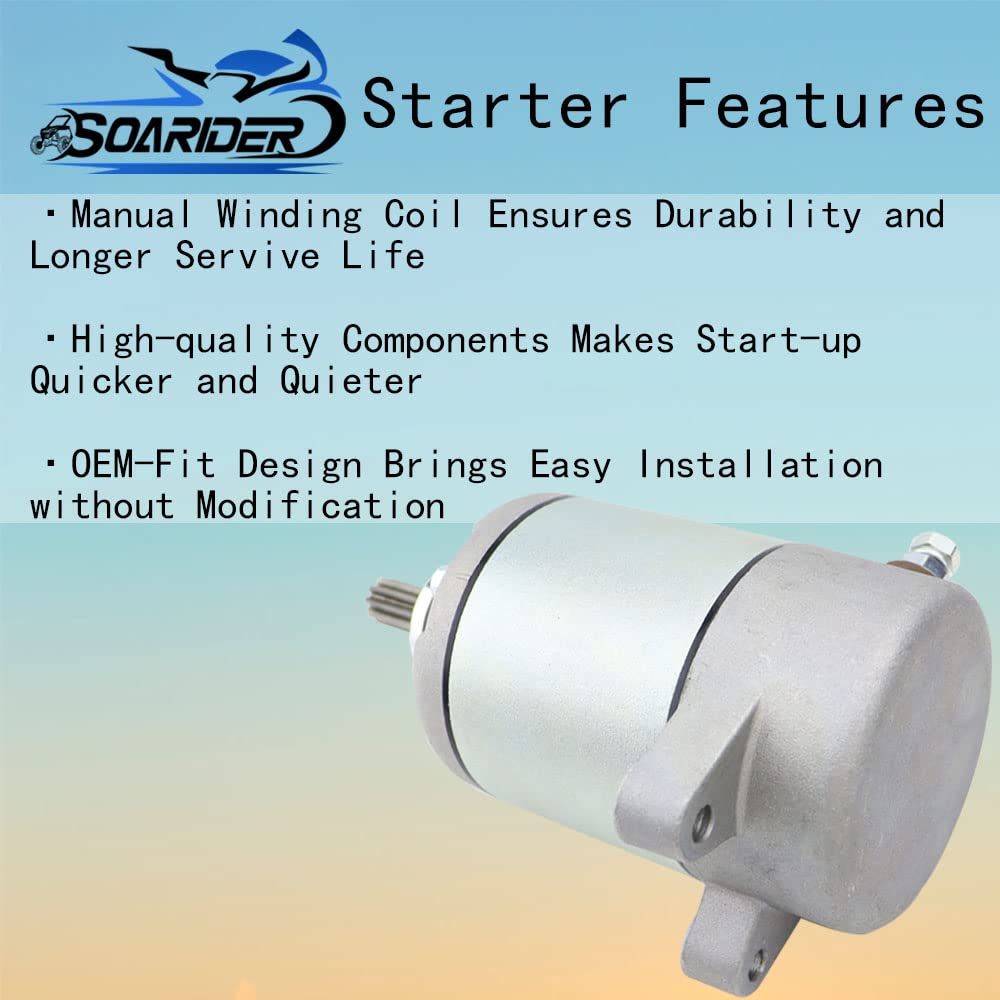 Soarider 12V CCW starter specs label for reliable cranking.
