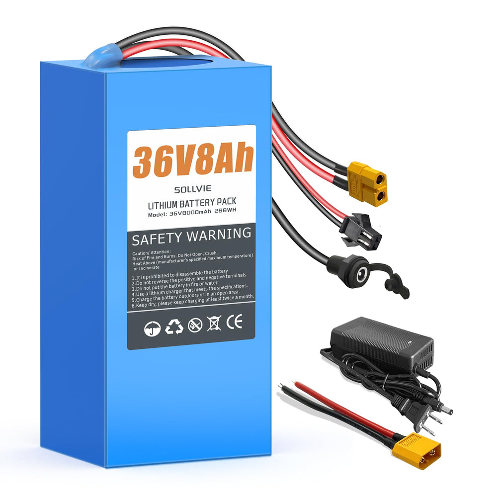 SOLLVIE 36V/48V 8Ah battery pack ready for DIY projects with steady energy.
